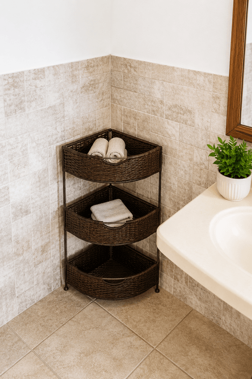 Woven Corner Bathroom Storage Tower