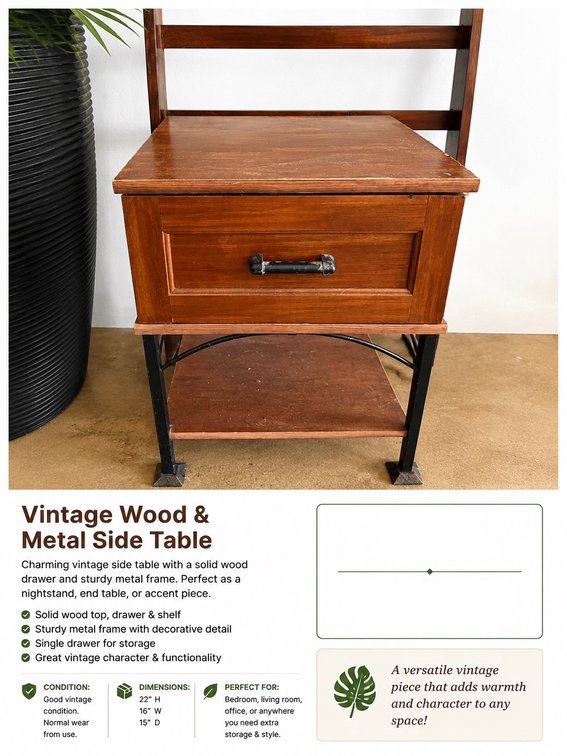 Vintage wooden & Metal side table