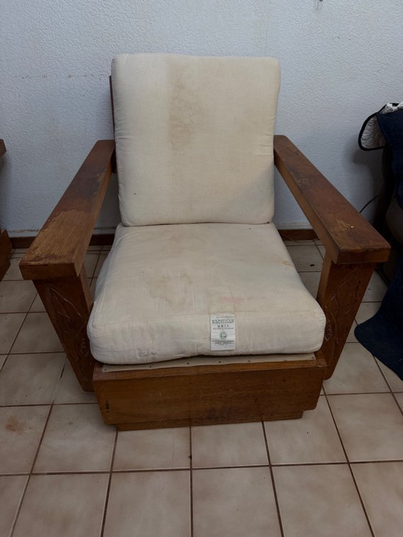 Vintage Hardwood Lounge Chair with Cushions