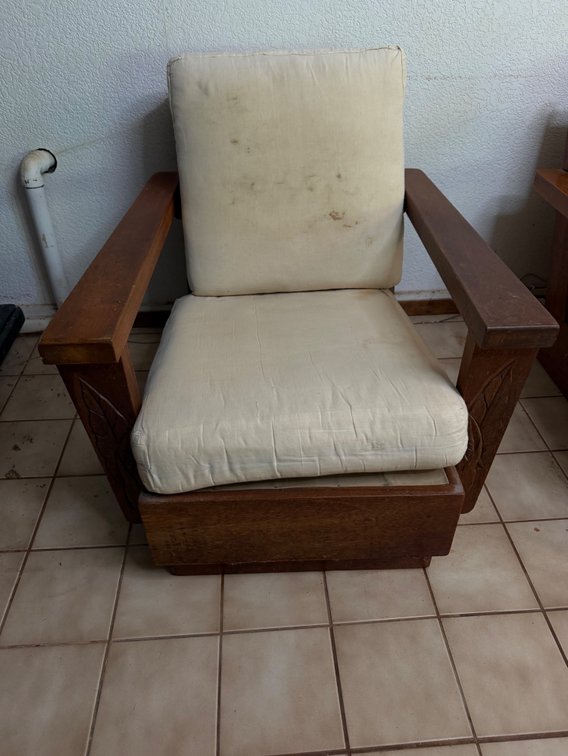Vintage Hardwood Lounge Chair with Cushions