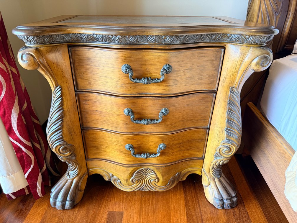 Three-Drawer Carved Wood Nightstand