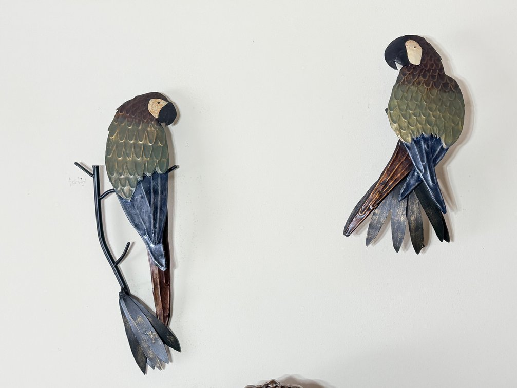 (X's 2) Decorative Metal Parrot Wall Sculptures