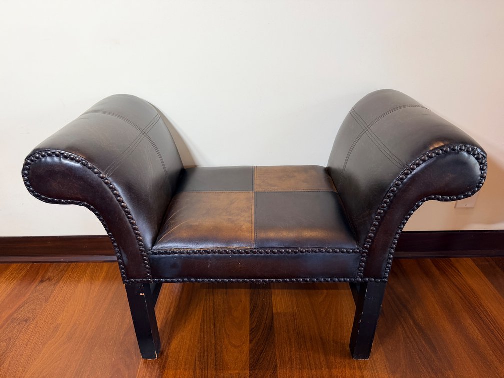Brown Scroll Arm Accent Bench