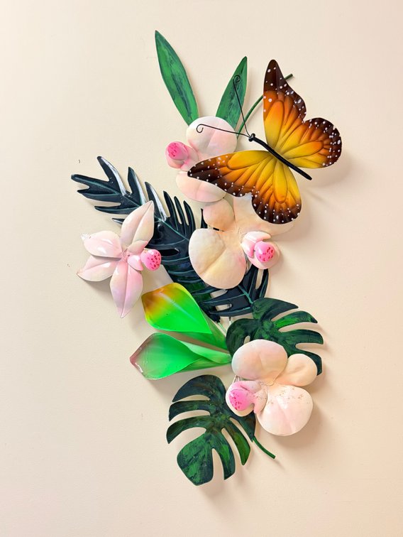 Tropical Metal Butterfly & Floral Wall Sculpture