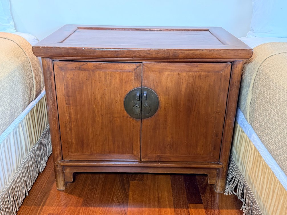 Asian Style Two-Door Wood Nightstand