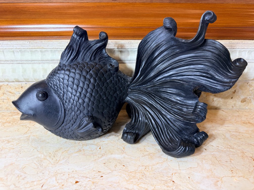 Decorative Black Wood Fish Sculpture