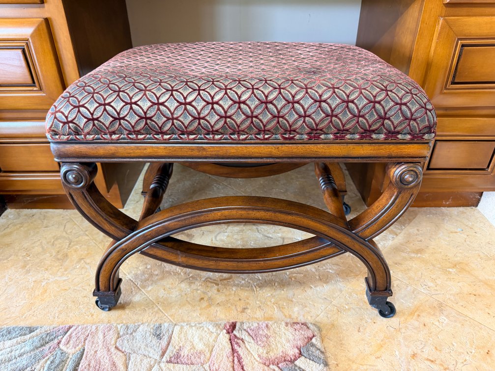 Upholstered Wood Vanity Bench with Casters