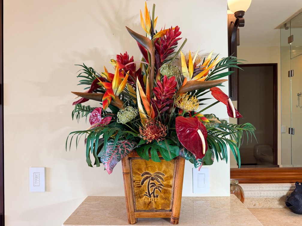 Tropical Artificial Floral Arrangement in Decorative Planter