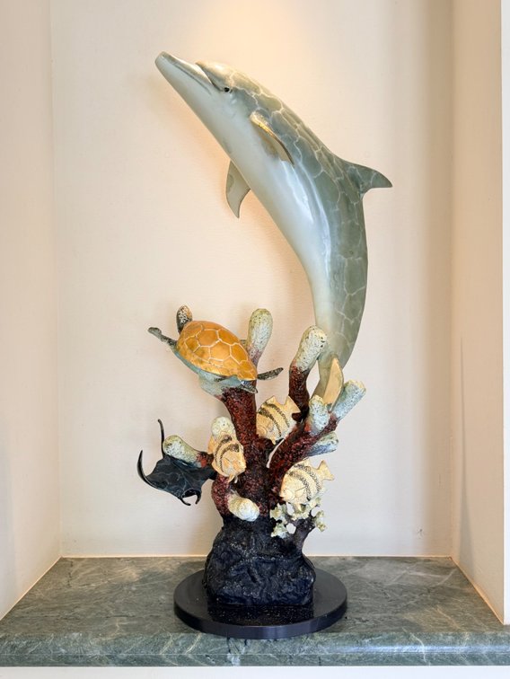 Marine Life Sculpture with Dolphin, Sea Turtle & Tropical Fish