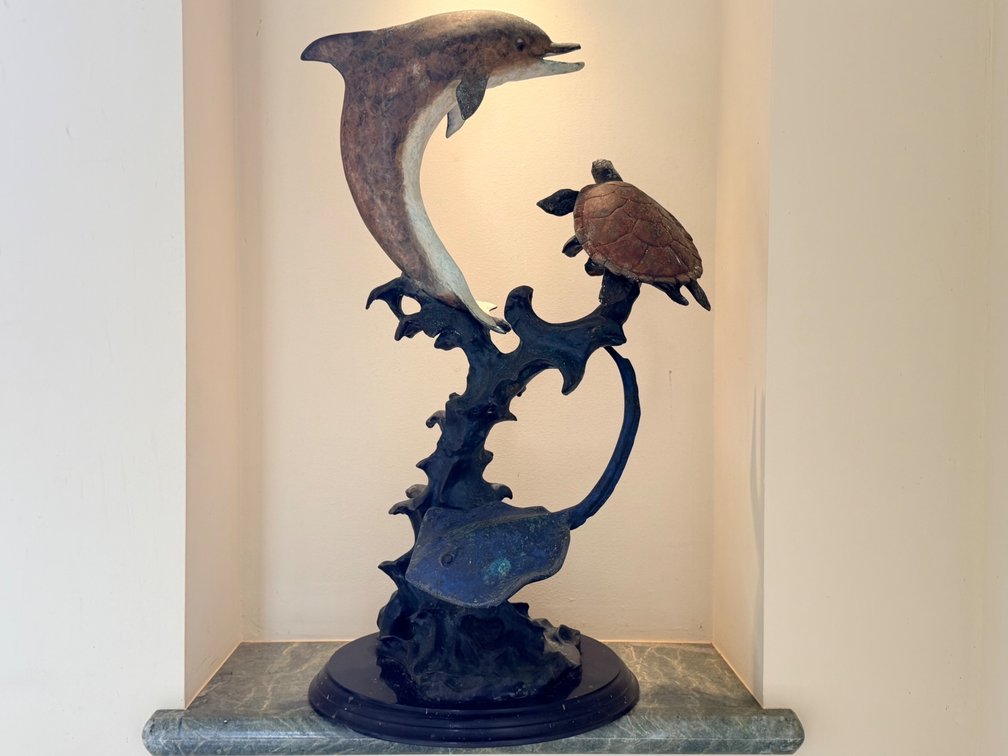 Marine Life Sculpture with Dolphin, Sea Turtle & Stingray