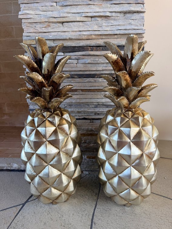 (X's 2) Decorative Gold Pineapple Sculptures
