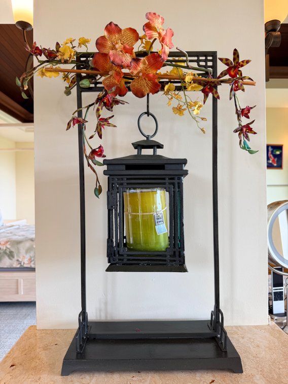 Decorative Metal Lantern Stand with Artificial Floral Arrangement