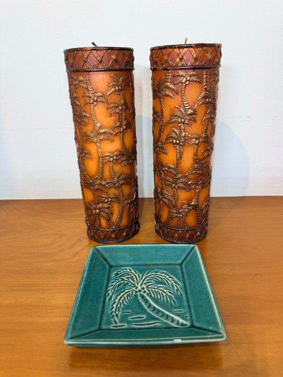 Palm Tree Pillar Candles & Palm Tree Trinket Dish