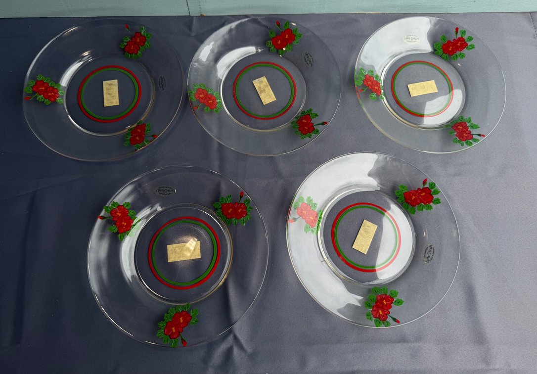 Hibiscus Hand Painted Glass Plates
