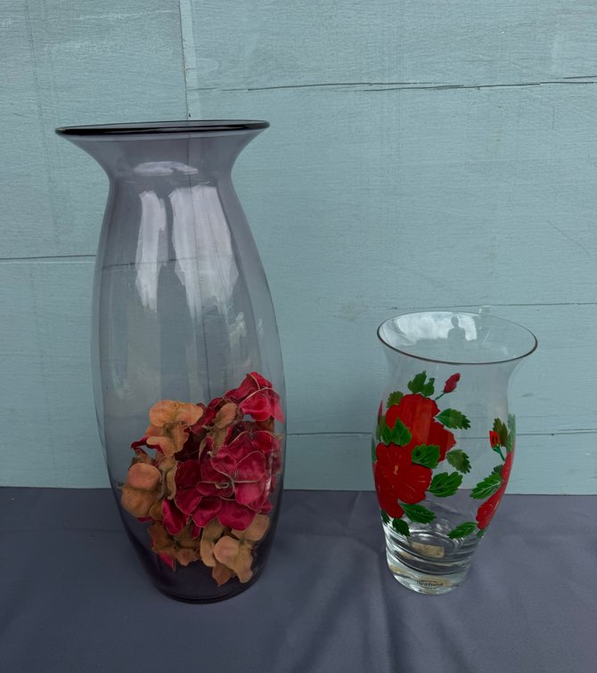 Hand Painted Hibiscus and Tall Vases