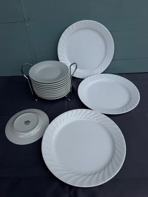 Corelle Dinner Plates and Side Plates w/ Rack