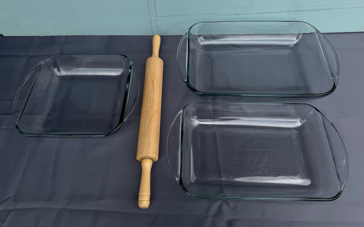 Glass Baking Dishes and Rolling Pin