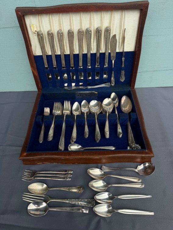 Large Lot of Silver Plated Utensils w/ Box