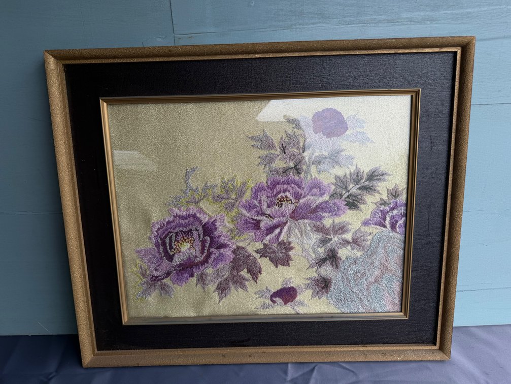 Framed Floral Textile Art
