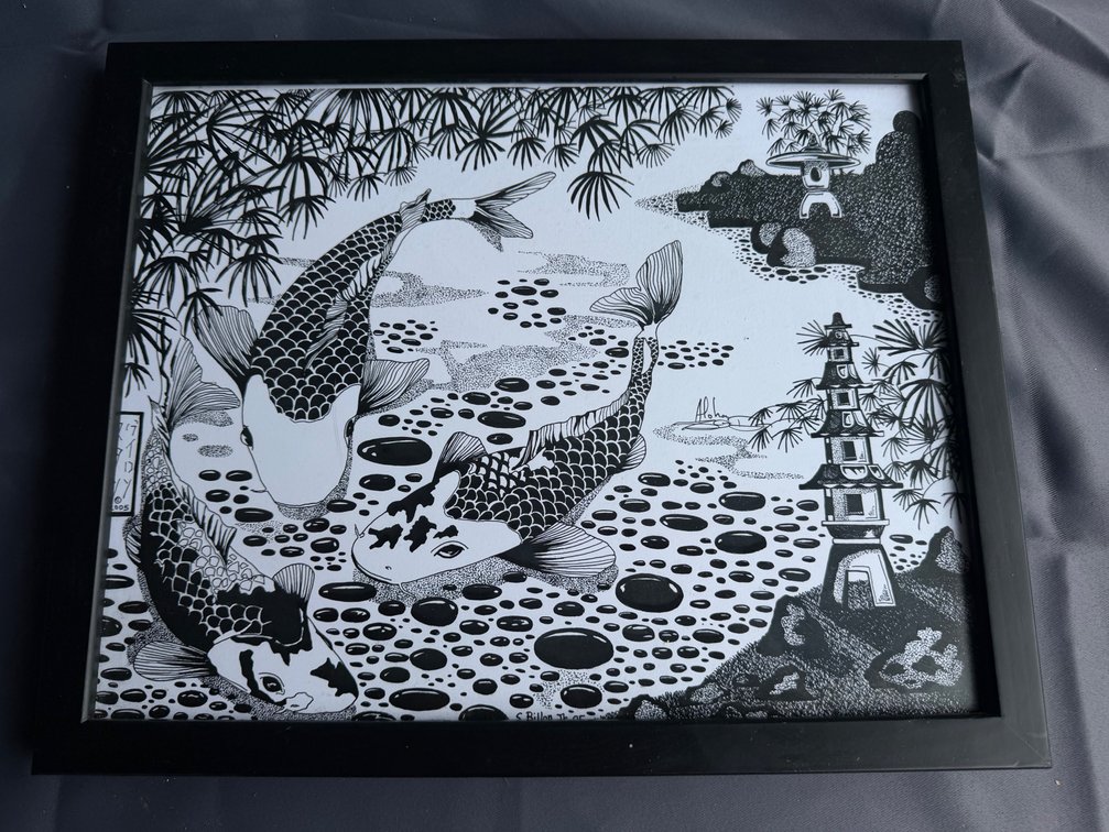 Black and White Koi Fish Art