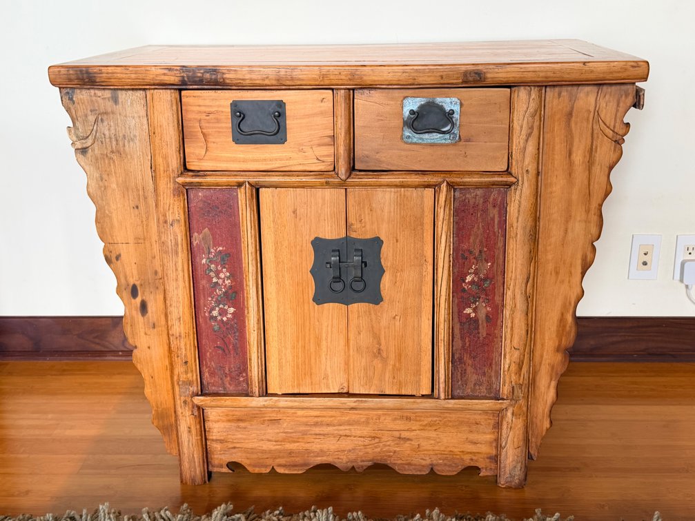 Rustic Asian Style Cabinet with Two Drawers & Double Doors