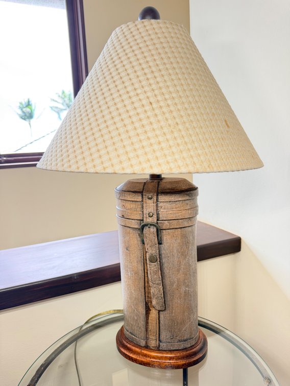 Rustic Leather Wrapped Barrel Style Table Lamp