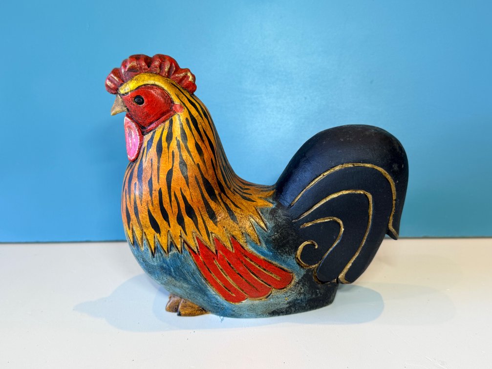 Hand-Painted Wooden Rooster Figurine