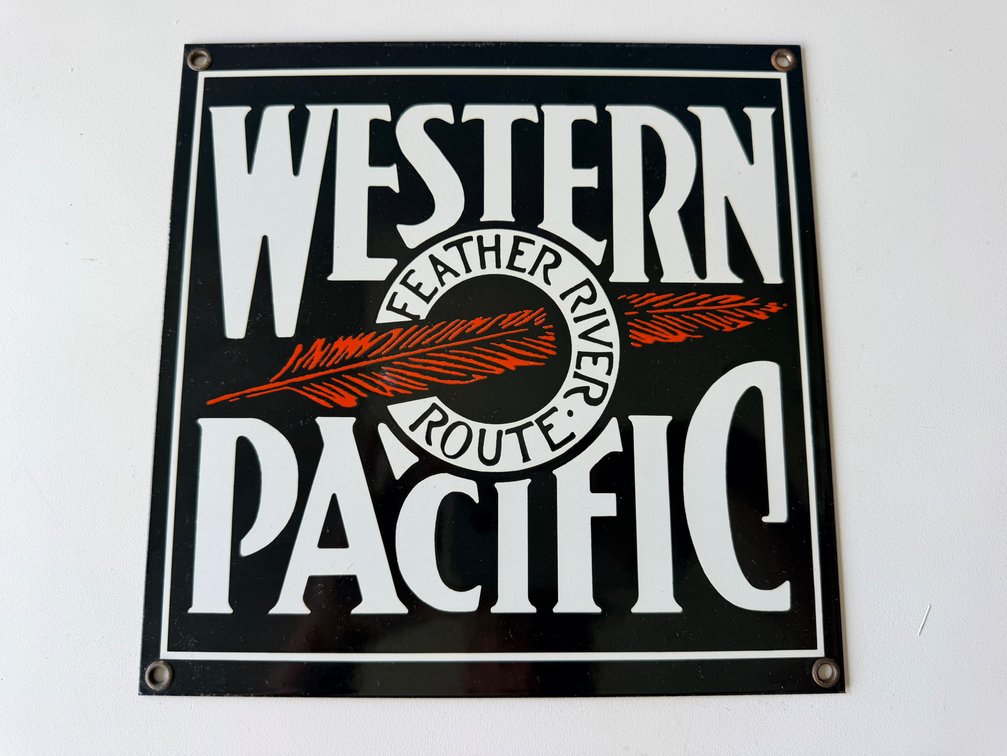 Western Pacific Feather River Route Porcelain-Style Metal Railroad Sign