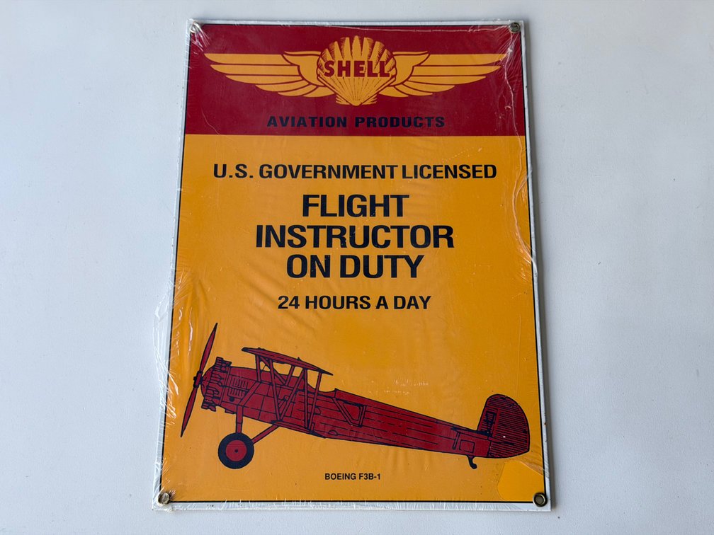Vintage Shell Aviation Products "Flight Instructor on Duty" Metal Sign