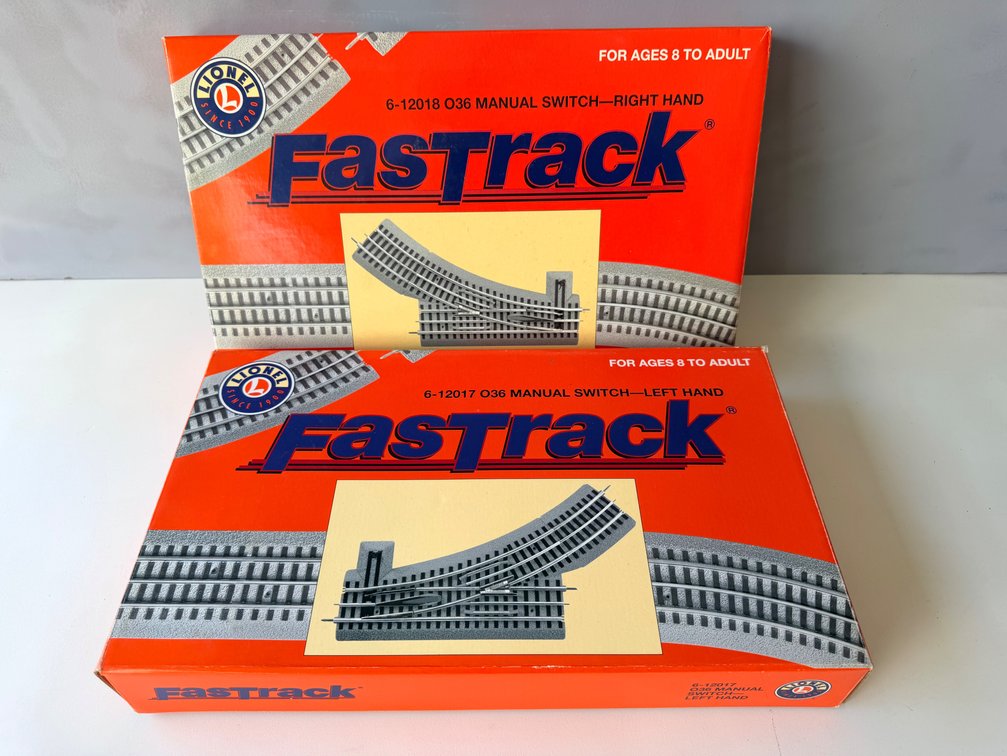 (X's 2) Lionel FasTrack O36 Manual Switch – Left Hand & Right Hand (6-12017 & 6-12018)