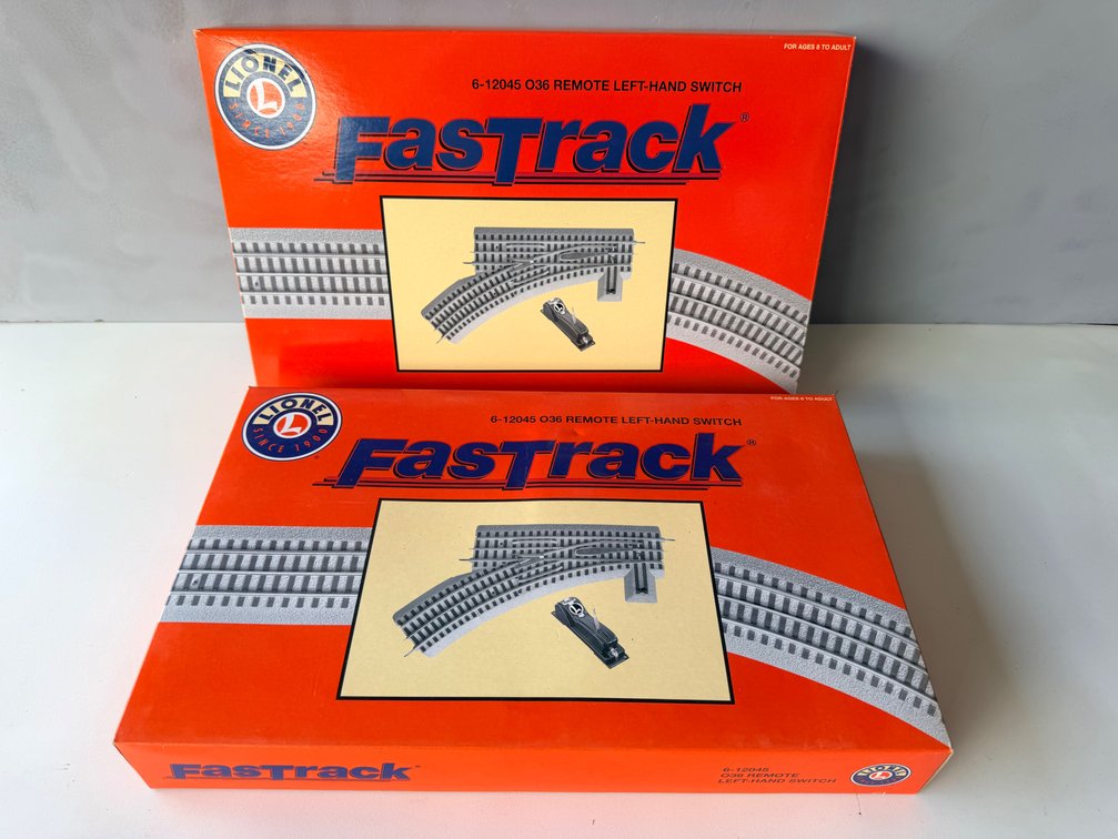 (X's 2) Lionel FasTrack O36 Remote Left-Hand Switches No. 6-12045