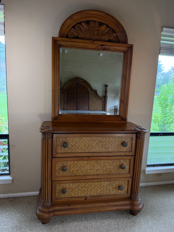 Tropical Style Dresser with Attached Mirror
