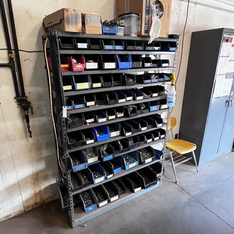 Steel Shelf Unit with Inventory & Bins