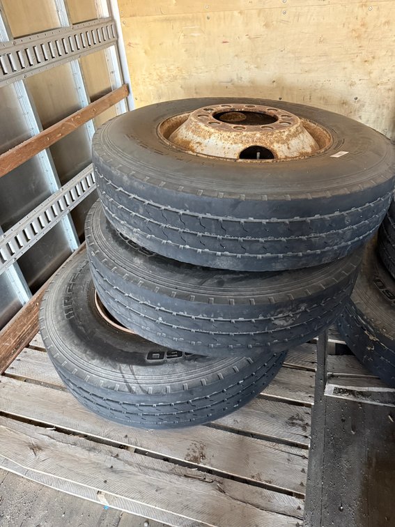 (3) 11R22.5 Radial Truck Tires with Rims