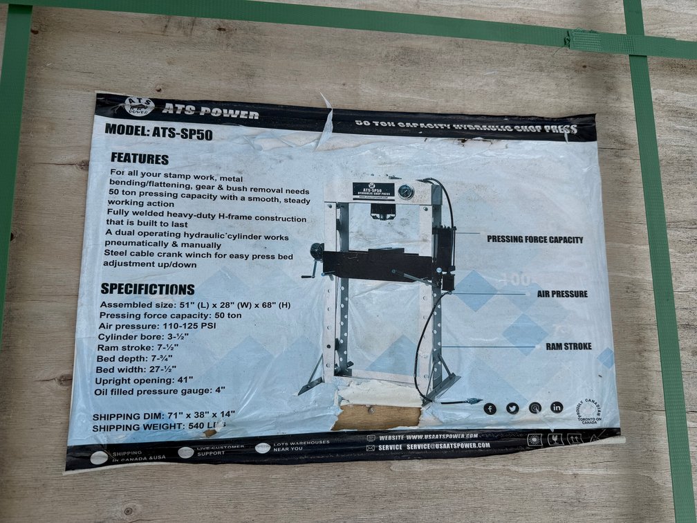 Unused ATS POWER ATS-SP50 50-Ton Capacity Hydraulic Shop Press