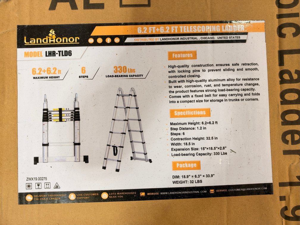 LandHonor 6.2 FT + 6.2 FT Telescoping Ladder