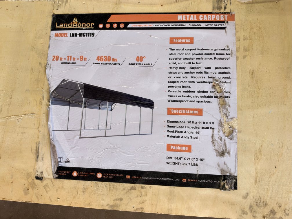 LandHonor LHR-MC1119 20 ft. x 11 ft. Metal Carport