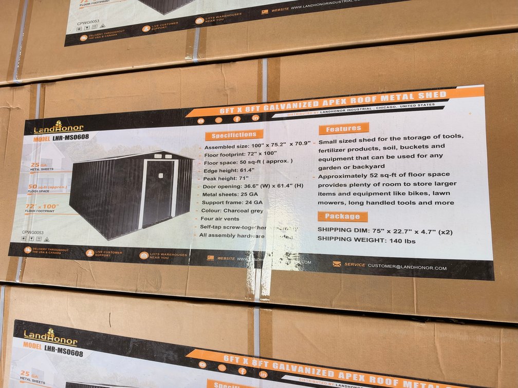 LandHonor LHR-MS0608 6 ft. x 8 ft. Galvanized Apex Roof Metal Shed