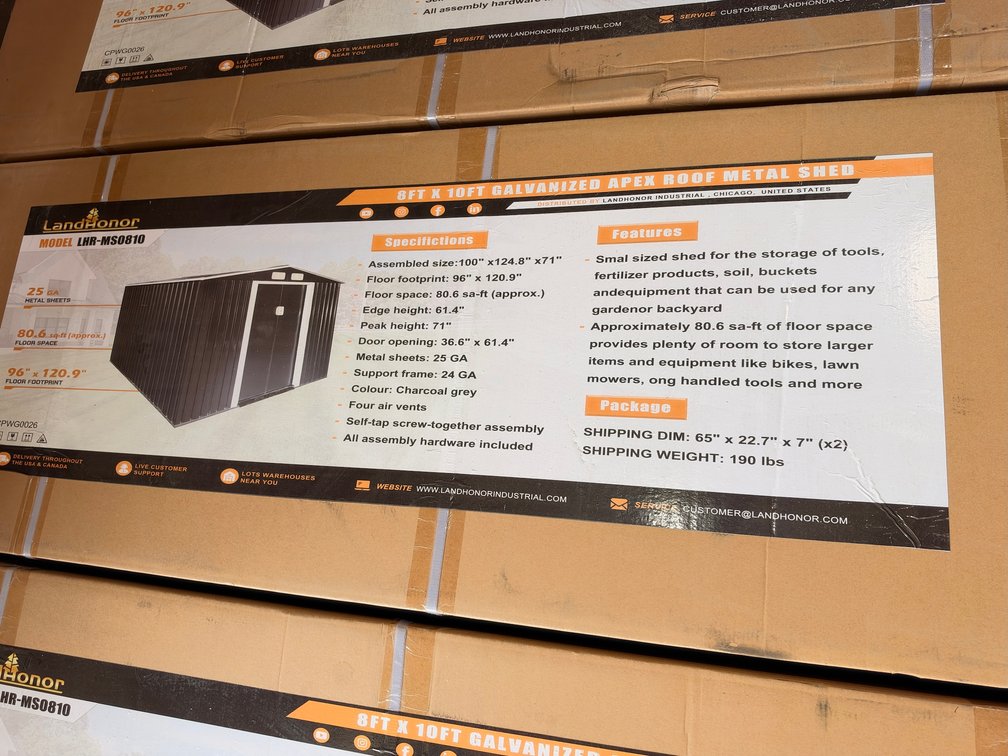 LandHonor LHR-MS0810 8 ft. x 10 ft. Galvanized Apex Roof Metal Shed