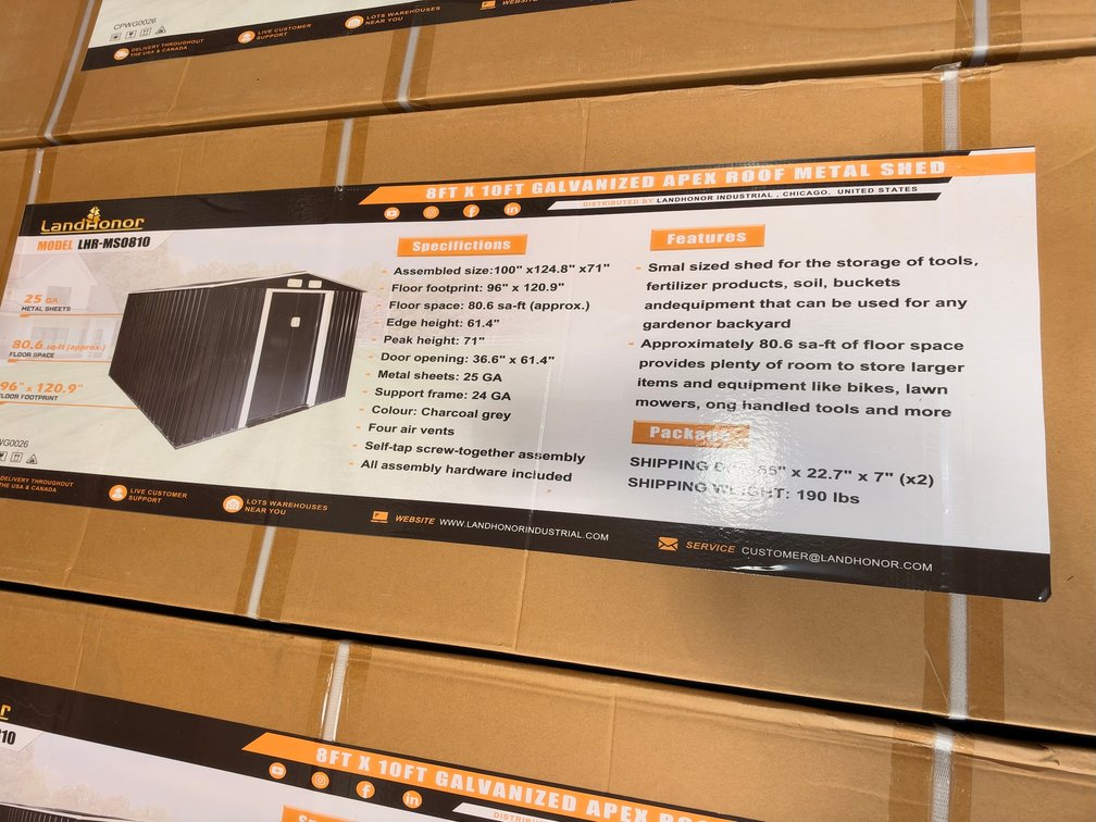 LandHonor LHR-MS0810 8 ft. x 10 ft. Galvanized Apex Roof Metal Shed