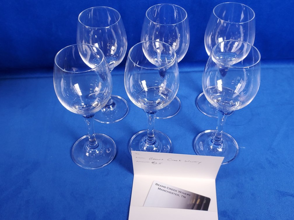 $25.00 Gift Card for Beans Creek Winery & Set of (6) Wine Glasses. (LPO)