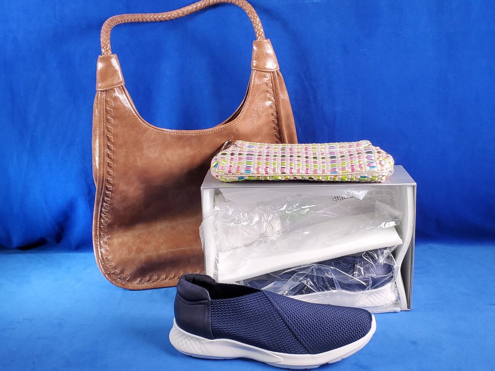 The Sak Clutch, Leather Look Handbag, & Vaneli Sport Slip on Shoes Ladies Size 8 1/2