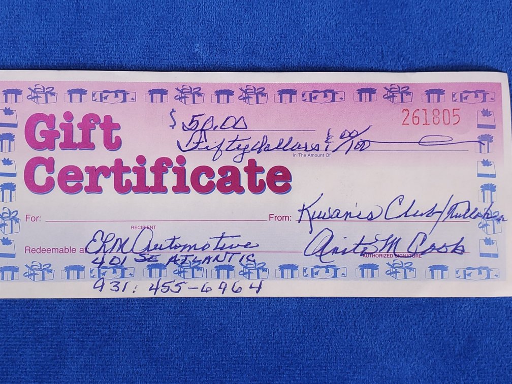 $50.00 Gift Certificate for ELM Automotive Tullahoma, TN (LPO)