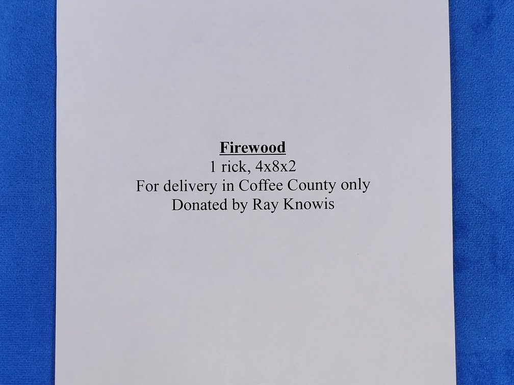 Certificate for (1) Rick of Firewood Delivered in Coffee County (LPO)