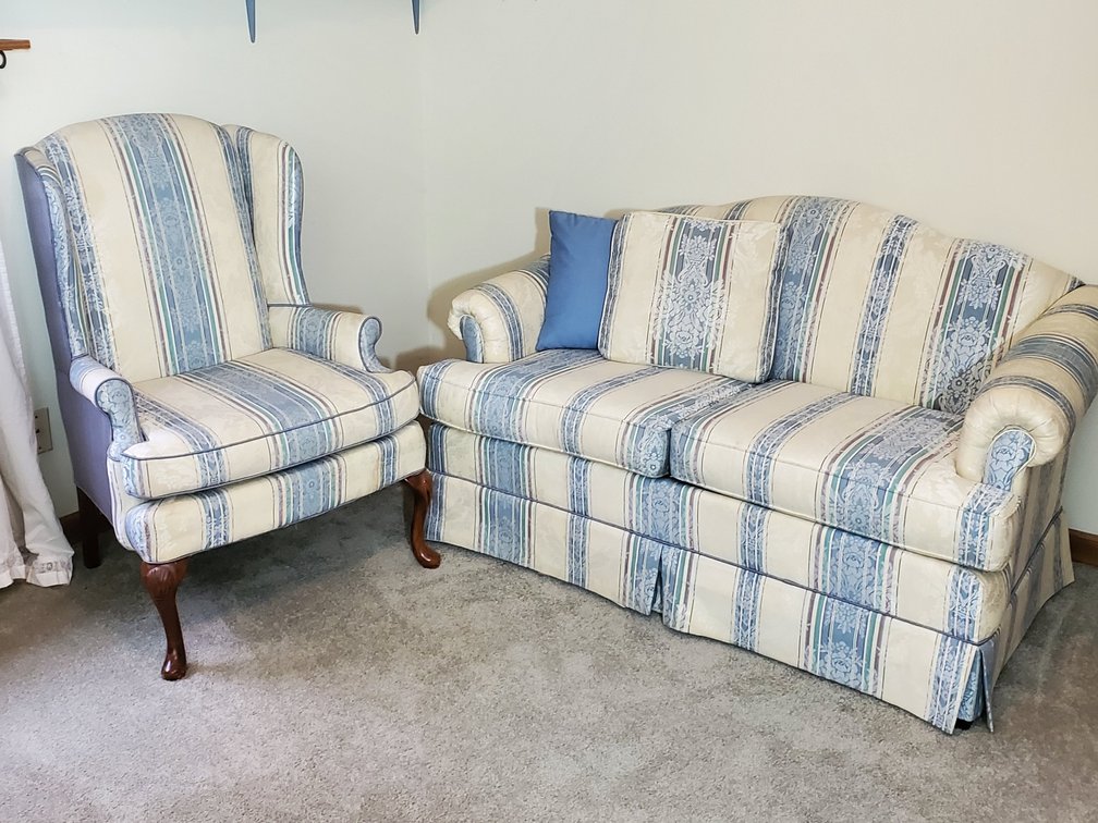 Vintage Loveseat and Wingback Chair (LPO)