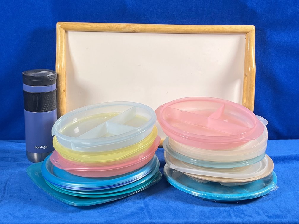 TV Tray, Plastic Serving/Storage Plates, Cookbooks & Travel Mug (LPO)