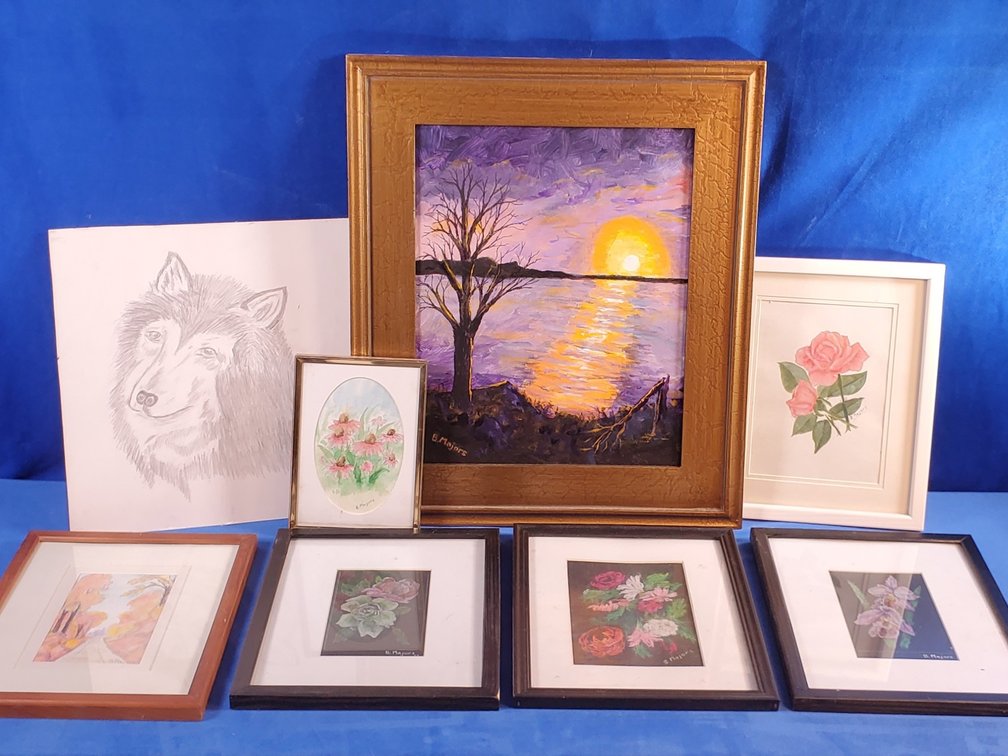 (8) Betty Majors Acrylic paintings and sketch. (LPO)