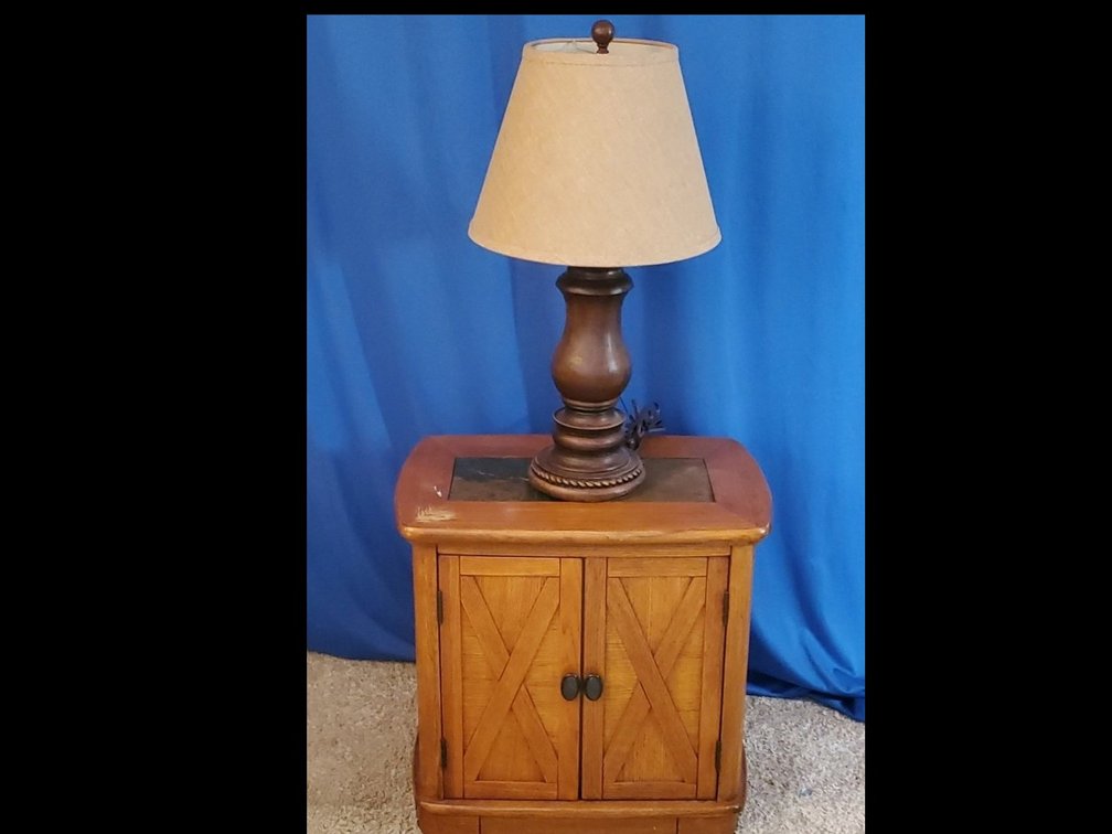 Wood Side Table with Storage & Lamp (LPO)