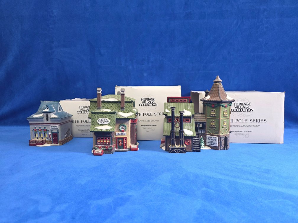 Department 56 "Beard Barber Shop", "Elfie's Sleds & Skates" & "Elfin Forge & Assembly Shop"