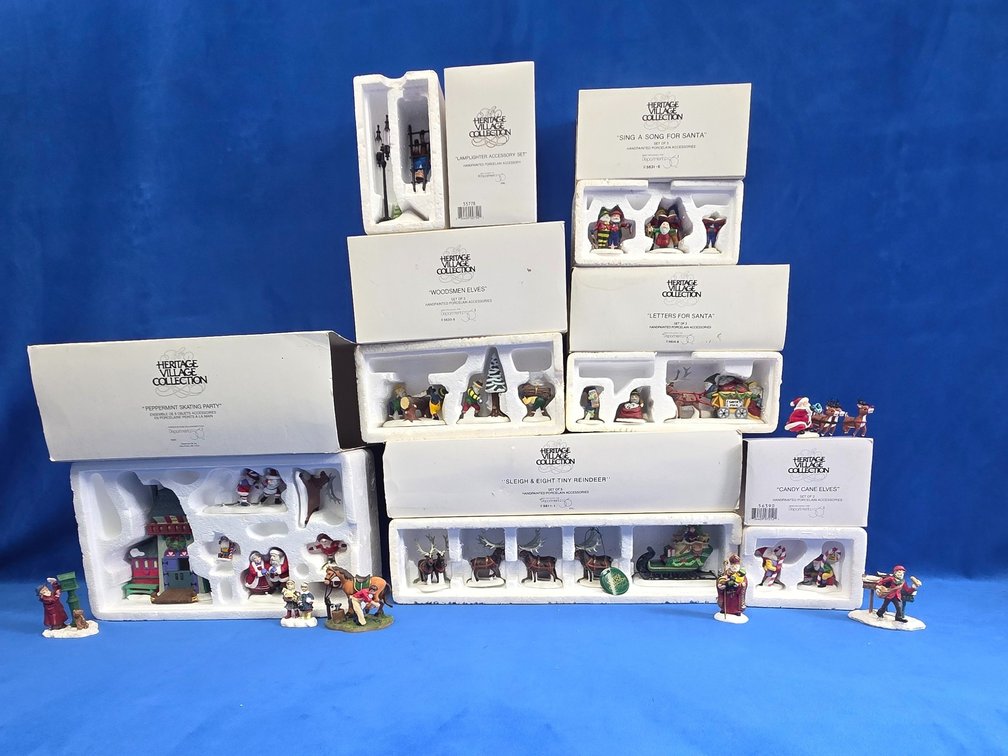 Department 56 "Peppermint Skating Party",  "Sleigh & Eight Tiny Reindeer", "Woodsmen Elves" & "Letters for Santa" and more